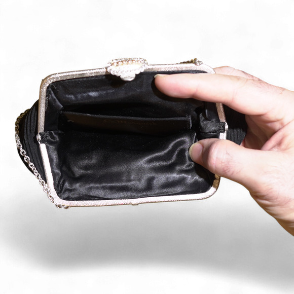 Vintage La Marquise Pleated Evening Bag Black w/ Silver Frame Kiss Lock 40s EUC - Picture 6 of 13